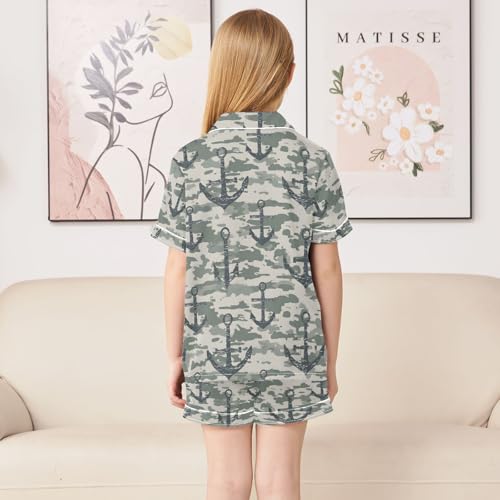 ALAZA Camouflage Anchor Retro Satin Pajamas Set Short Sleeve Button Down Sleepwear Summer Pjs 2 Piece4