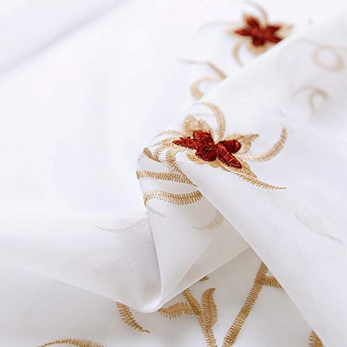 Jinchan Sheer Curtains For Living Room 84 Inch Long Voile Sheers With Burgundy Floral Embroidery Farmhouse Curtains Rod Pocket Back Tab Light Filtering Window Curtain Set 2 Panels #TOP5