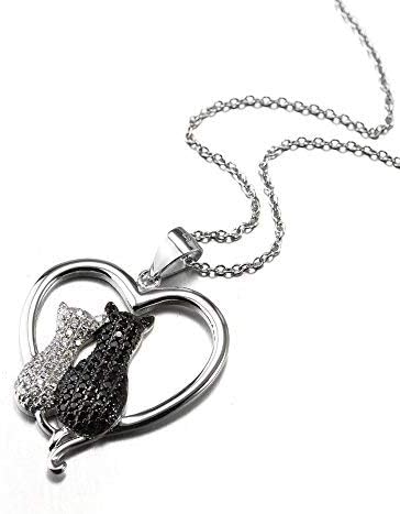 Cat Necklaces 925 Sterling Silver Jewelry Cute Double Two-Tone Cat Pendant Cubic Zirconia Necklace Rolo Chain,Eternal Love Heart Necklace for Women,Girls - Image 3