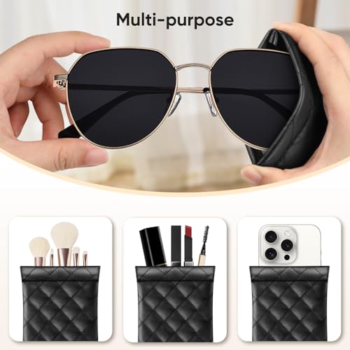 Image of FINTIE Soft Eyeglasses Case with Cleaning Cloth, Portable Squeeze Top Vegan Leather Glasses Pouch, Sunglasses Eyewear Bag