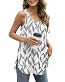 WIHOLL Womens Tank Tops Loose Fit Crewneck Side Split Sleeveless Shirts Oversized Tunic Tops White Floral XXL