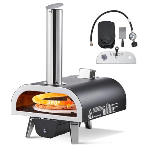 Image of VEVOR Dual Fuel Outdoor Pizza Oven, 12 inch Auto-Rotating Propane & Wood Pellet Pizza Ovens, Multi-Fuel Pizza Maker with Electric Rotation System & Thermometer, for Outside Patio Camping & Backyard
