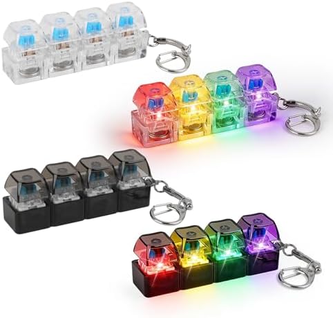 4 Stück Tastatur Fidget Spielzeug,Keyboard Key Ring with Colour LED Light | Finger Keyboard, Stress Relief, Adult Clicker Fidget Toy,Leuchtendes Tastatur Anhänger für Stressabbau