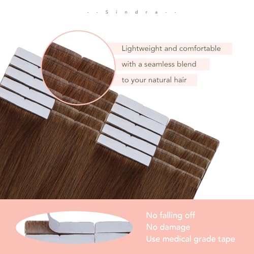 Image of Sindra Invisible Tape in Hair Extensions Human Hair Auburn Ginger | 18 Inch 50g 20pcs, Seamless Injected Tape Ins, Add Volume, Remy Human Hair Extensions, Lightweight Wear