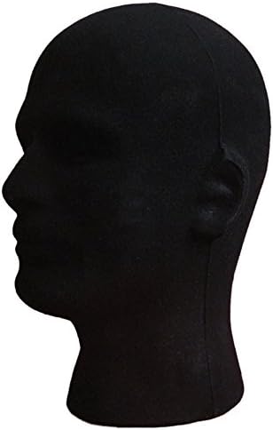 Male Foam Flocking Fabric Head Model, Manikin Mannequin Head Hat Wig Hair Jewelry Headset Glasses Display Stand Tool Black