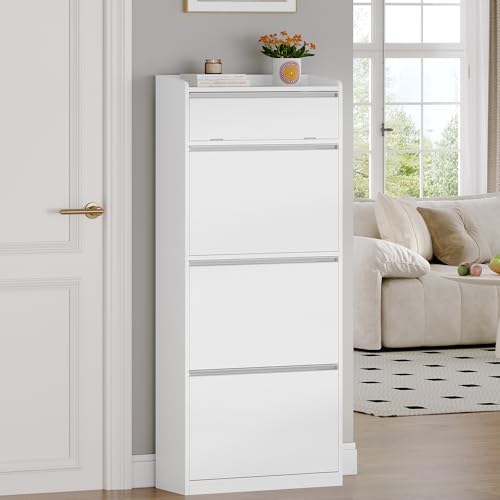 HEXCELEN Schuhschrank Schmal mit 3 Klapptüren, Schuhkipper...