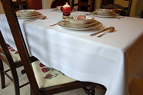 White Tablecloth Satin Band - 100% Egyptian Cotton 54" x 70"(137 x 178cm), 70 x 54 inch (Rectangular)