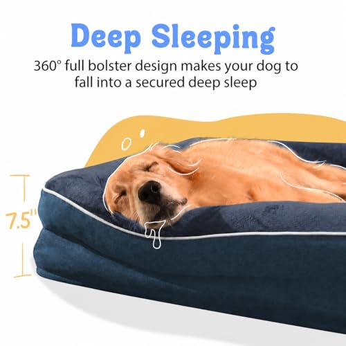 Image of Chez Paw Orthopedic Washable XXL Dog Bed for Extra Large Dogs | Egg Crate Foam, 4-Sided Bolster Support, Waterproof Liner, Non-Slip Bottom, Removable Bolster Cover, 45 x 35 Inch