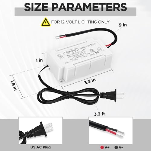 Image of Dimmable 12V 24W LED Driver with US Plug, AC 120V to DC 12V LED Electronic Transformer, Dimming Power Supply 12V 2A Constant Voltage LED Driver, AC to DC Converter for Track Lights, Puck Light