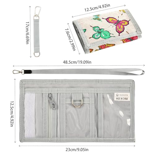 Butterflies Colorful Beige Kids Wallet for Boys Girls Trifold Outdoor Sport Wallets for Youth Teen Child Wallet with Zippered Coin Pockets Card Holders Front Pocket Wallets with Magic Sticker3