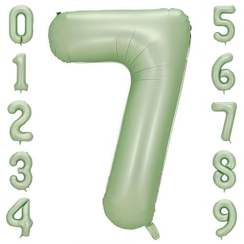 Image of Sage Green 7 Number Balloon,Olive Green 7 Balloons 40 Inch Large Helium Foil Mylar Birthday Balloons for Boy Girl Baby Shower Birthday Jungle Party Decorations