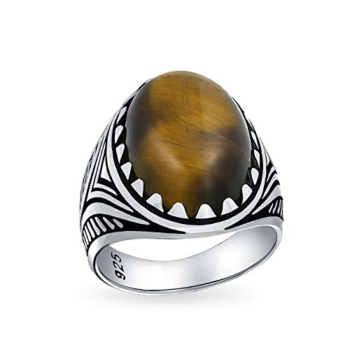 Mens Signet Large Brown Tiger Eye Oval Cabochon Gemstone Claw Ring For Men Solid Oxidized 925 Silver Handmade In Turkey