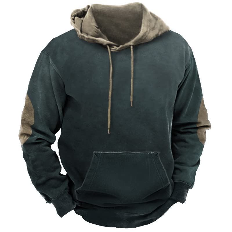 Men’s Casual Sweatshirts Color Block Long Sleeve Pullover Hoodie Drawstring Hoody Tops with Pocket Trendy Fall 2025