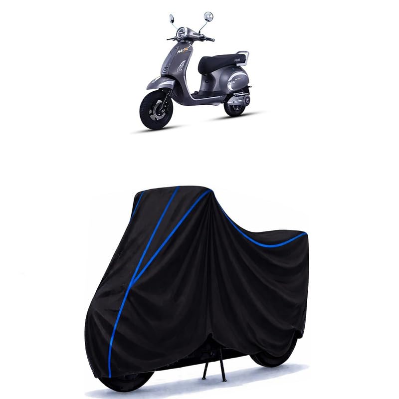 Image of Scooty Cover Water Resistant for EPluto 7G Max | Universal Scooter & Bike Cover | Heavy Duty UV Dust, Rain & Scratch Protection | Elastic Fit All Weather Indoor Outdoor | Black with Blue Piping