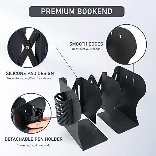Adjustable Book Ends, Hmseng Metal Bookends Book Holders For Shelves, Desk Magazine File Organizer Holder For Office, Books, Papers, Extends Up To 19 Inches.scratch-Resistant Hand Coating-Black #TOP3
