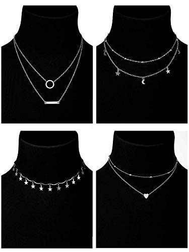 BBTO 9 Pieces Women Girls Sliver Layered Chain Choker Necklace Layered Pendant Choker Jewelry Set2