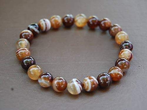 Precious-GEMS Jewelry Brown Agate Bracelet,Gemstone 8mm Round Beads,Elastic Bracelet Ft,Gemstone Stretch Bracelet,Man,Women,Beaded,Boho,Yoga,Healing Stones