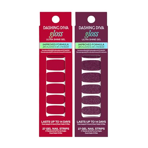 Dashing Diva Gloss Nail Strips Bundle - The Classic Reds Collection - Attention & Red Dahlia - UV Free, Chip Resistant, Long Lasting Gel Stickers - Contains 2 Sets