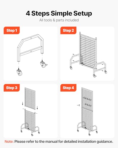 VEVOR Panel de Pared de Rejilla, 1 Unidad, Expositor 60 x 40 x 164 cm con Ruedas y 10 Ganchos, Estantes de Acero al Carbono, Estantería para Exposiciones de Arte,Decoración, Almacenamiento, Negro - imagen 5