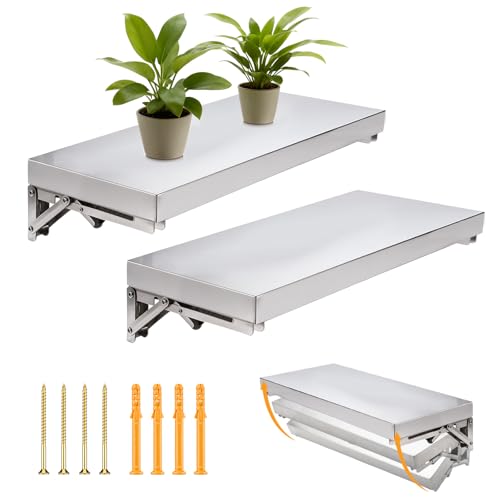 Leinuosen 2 Pcs Greenhouse Shelves Foldable Stainless Steel Plant Shelf Rustproof Space-Saving for Plant Greenhouse Indoor Storage