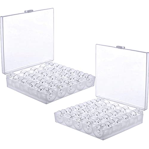 BetterJonny 50 Stück Nähmaschinen Spulen, Kunststoff Nähmaschine Spulen Unterfadenspulen Mit Transparent Spulenbox für Gängige Spule Nähmaschine