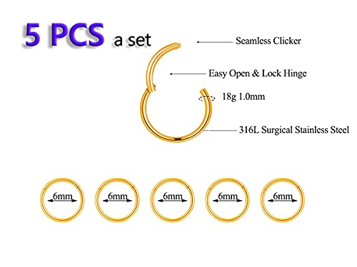 5Pcs 16G 18G Surgical Steel Nose Rings Hoop Tragus Septum Cartilage Hoop Earrings For Women Men Body Piercing Jewelry Kit Bar Length 6mm/8mm/10mm/12mm/14mm2