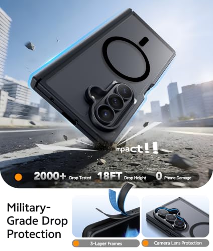 Image of FNTCASE for Samsung Galaxy Z Fold 7 Case: Galaxy Z Fold 8 Ultra Case [Hinge Protection + Screen Protector] [Fit for Magsafe] Military Grade Drop Protective, Translucent Matte Phone Cover - Black