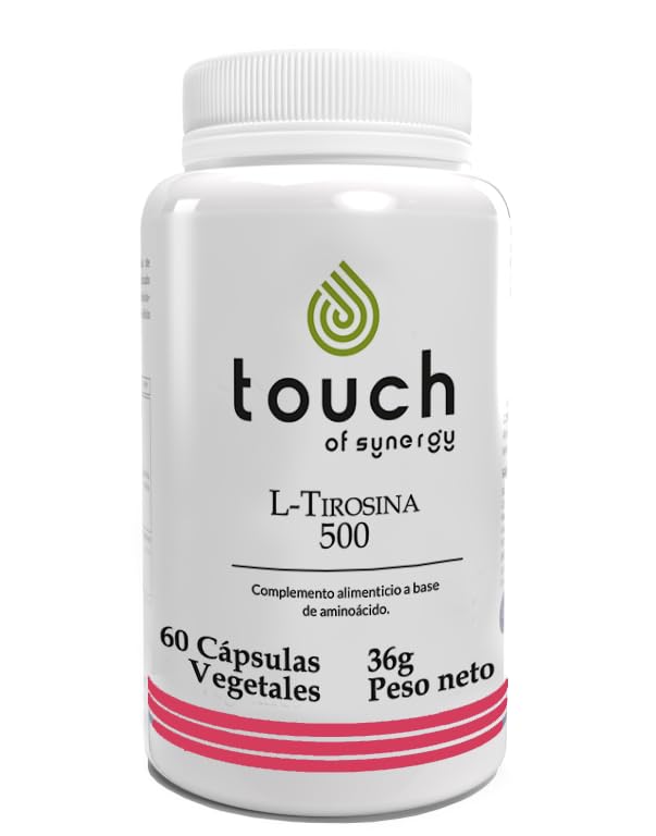 TOUCH OF SYNERGY – L-TIROSINA 500 MG – Apoyo para la Concentración, Memoria y Estado de Ánimo – Producción de Dopamina y Energía Mental – 60 Cápsulas Vegetales