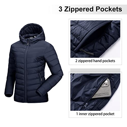 Image of Outdoor Ventures Women's Packable Lightweight Full-Zip Puffer Jacket with Hood Quilted Winter Coat