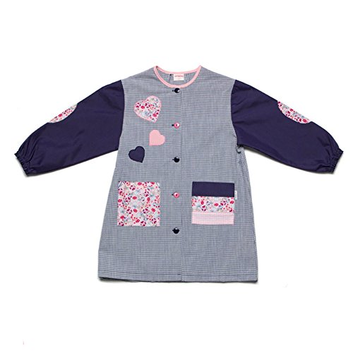 Dyneke Bata escolar botón azul Corazones rosa (personalización opcional gratuita con nombre bordado) (Talla 2)