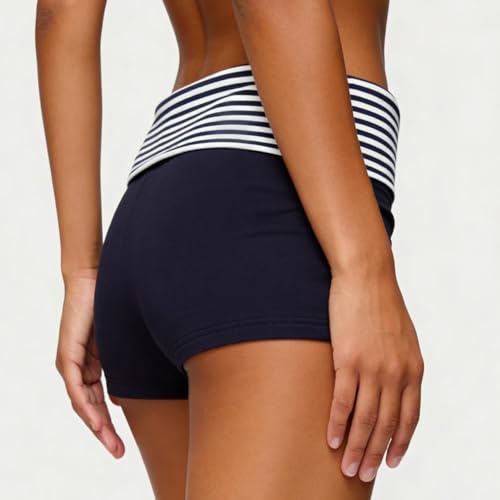 Image of KMBANGI Womens Fold Over Shorts Elastic Waist Y2k Lounge Shorts Foldover Cute Pajama Micro Bottoms Mini Shorts Sleepwear