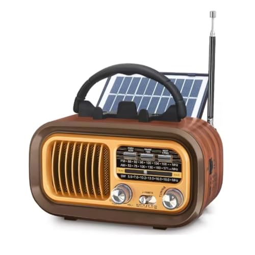 Prterver Radio Portátil Retro: Am/FM/SW, Bluetooth, Batería Solar/D/USB-C, Reproducción TF/USB, Sonido Vintage.