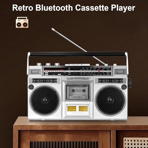 Boombox portatile - Lettore CD, cassette e radio stereo Bluetooth con ingresso SD/USB e registratore a nastro, per riunioni di famiglia e viaggi