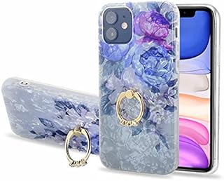 iPhone 11 Phone Case, Phone Ring Holder iPhone 11 Case, iPhone 11 Silicone Case, Marble Phone Case, Shockproof iPhone 11 Phone Cover, Phone Cases for iPhone 11 (Purple Rose)
