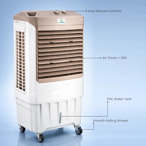 Image of Wings 100L Desert Air Cooler for Home & Large Rooms - 1 Year Warranty | 220W Energy-Efficient Motor Thermal Protection | Honeycomb Cooling Pads & 3-Speed Airflow | for Bedroom, Hall & Office