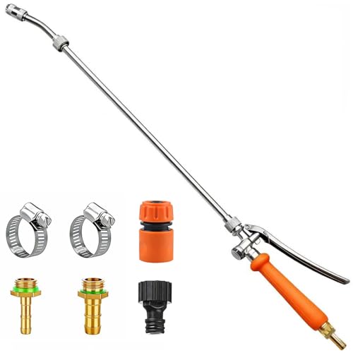 VANPET All Metal Sprayer Wand 1/4 & 3/8 & 1/2 Brass Barbs Sprayer Wand Replacement Built-in Shut Valve Stainless Steel & 2 Hose Clamps (29 Inches Sprayer Wand)