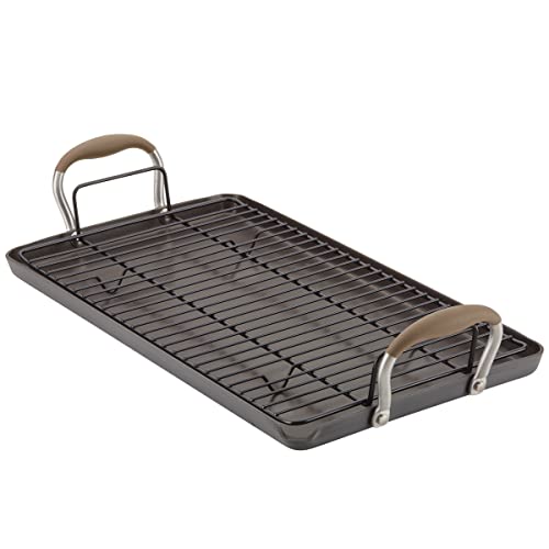 Anolon Advanced Home Hard Anodized Nonstick Double Burner Griddle/Grill Pan with Roasting Rack, 10 Inch x 18 Inch, Bronze