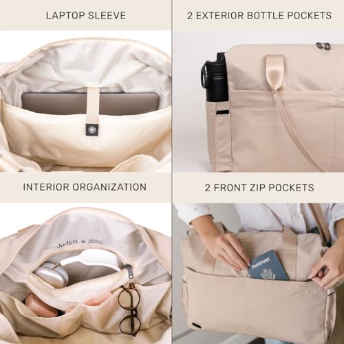 Image of Jadyn Austin Carry-On Travel Duffel Bag for Women, 18 inch Weekender Bag with Laptop Sleeve, Durable Material, and Trolley Sleeve, Ideal for Work, Gym, and Overnight Trips, Natural, 23L, Softside Carry-on
