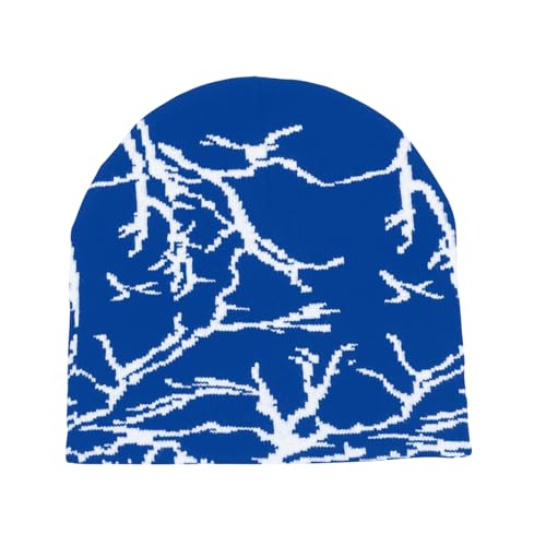 Taowave Arcteryx Beanie,Y2K Lightning Pattern Wool Acrylic Knitted Hat Wool Streetwear Headwear Winter Knit Beanies Hats for Men Women (US, Alpha, One Size, Blue White)
