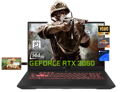 Asus [Windows 11 Pro] Tuf A17 Gaming Laptop, 17.3" Fhd 144Hz, Amd Ryzen 7 6800H (Beats I7-11370H), 64Gb Ram, 2Tb Ssd, Geforce Rtx 3060, Backlit Keyboard, Rj-45, Type-C, Long Battery Life, Durlyfish #TOP24
