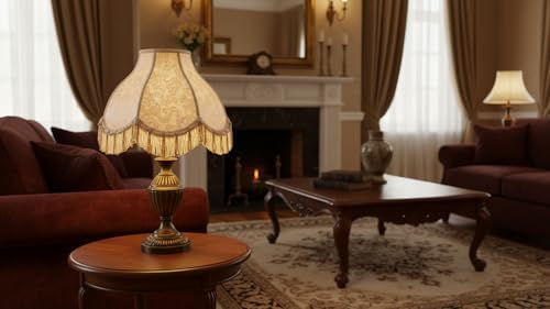 Aspen Creative 30335A Transitional Scallop Bell Shape Spider Construction Lamp Shade in Ivory with Abstract Pattern, 13" wide (5" x 13" x 9 1/2")