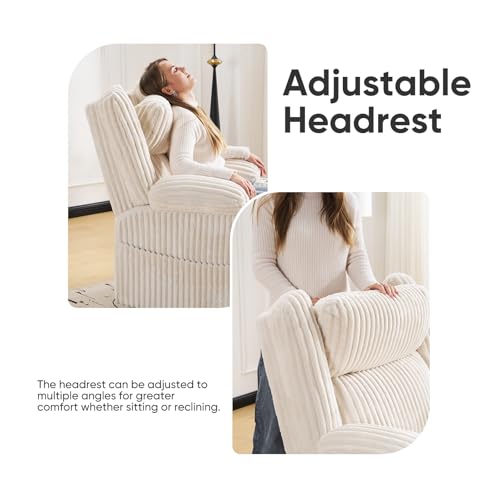 Image of Oversized Power Recliner Chair with Massage and Heat,Swivel Rocker Recliner Chair for Adults with Arm Storage,Nursery Glider Recliner with Adjustable Headrest and Side Pockets,Phone Stand,Beige