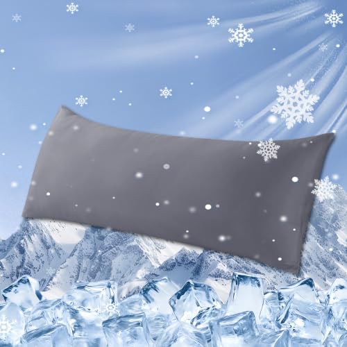 WhatsBedding Body Pillow Cover Cooling Fabric Long Pillowcase Breathable & Skin-Friendly Zipper Closure - Charcoal Grey (20x54 inch)