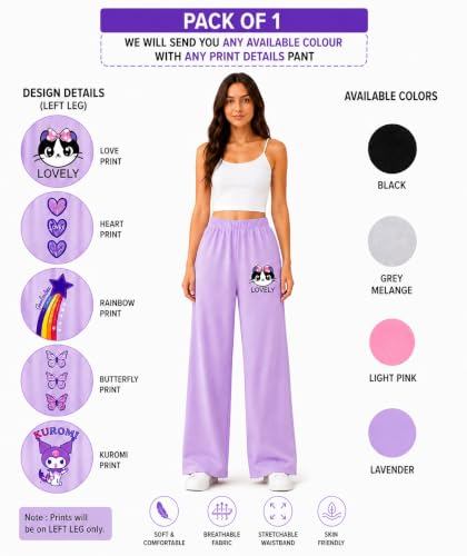 Image of Girls Wide Leg Casual Pant with Graphic Print Pack of 1