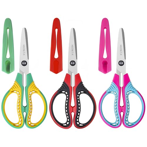 SLEMOON Kids Scissors for Age 6+, 6" Blunt Tip Scissor with Cover, 3 Pack