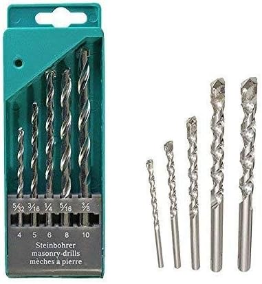 AMPEX 5 Pcs Machinery Wall Drill Bit Set with Round Shank & Industrial Strength Carbide Tip for Tile, Brick, Cement, Concrete, Plastic & Wood (4mm-10mm) Colour, Silver