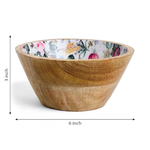 Image of SAAGA Mango Wood Nuts Bowl Set of 2-6 x 3 Inch Decorative Wooden Snack & Dry Fruit Bowls | Soup & Serving Katori for Kitchen - Red Violet