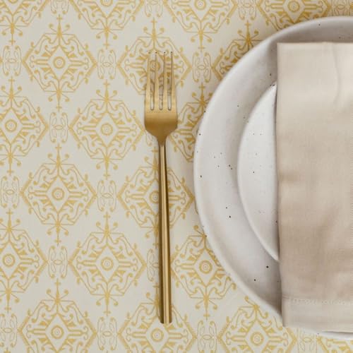 Image of THE YARD HOUSE Wipeable & Anti-Slip Cotton Table Cover - Gilded Opal, Oval 6 Seater - 150Cm X 225Cm Cover | Protects Against Spills & Scratches | Family Dining, Party, Gifting