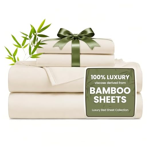 Love's cabin 4 Piece Queen Sheet Set, 100% Rayon Derived from Bamboo, Cooling & Breathable, Soft Silky Deep Pocket up to 16", Hotel Luxury Bedding for Hot Sleepers, Beige
