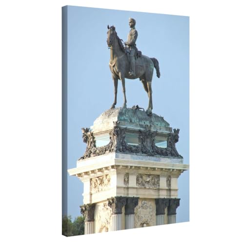 InkFlow Posters Alfonso XII Monument Lake View Canvas Poster - Elegant Spain Travel Canvas Poster, Park and Monument Scene for Home or Office - 30x40 WRAPPED CANVAS Print